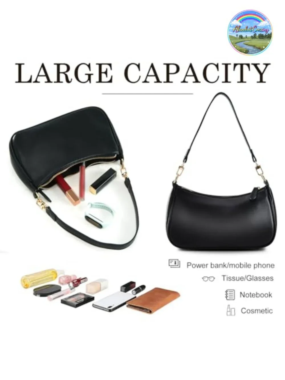 Vegan Leather Crescent Hobo Crossbody Purse Shoulder Bag